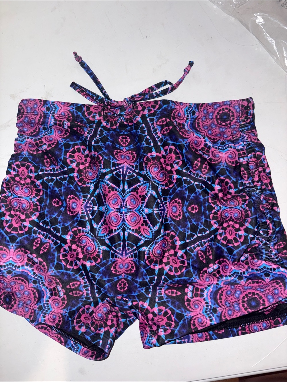 #158 Small iHeartRaves Pink & Blue Geometric Print Athletic Shorts
